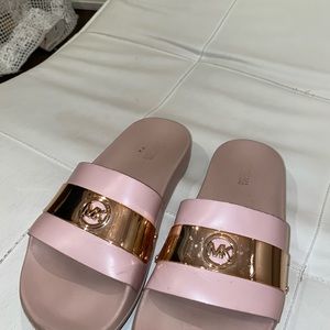 Michael Kors slides, baby pink, fit like a size 7